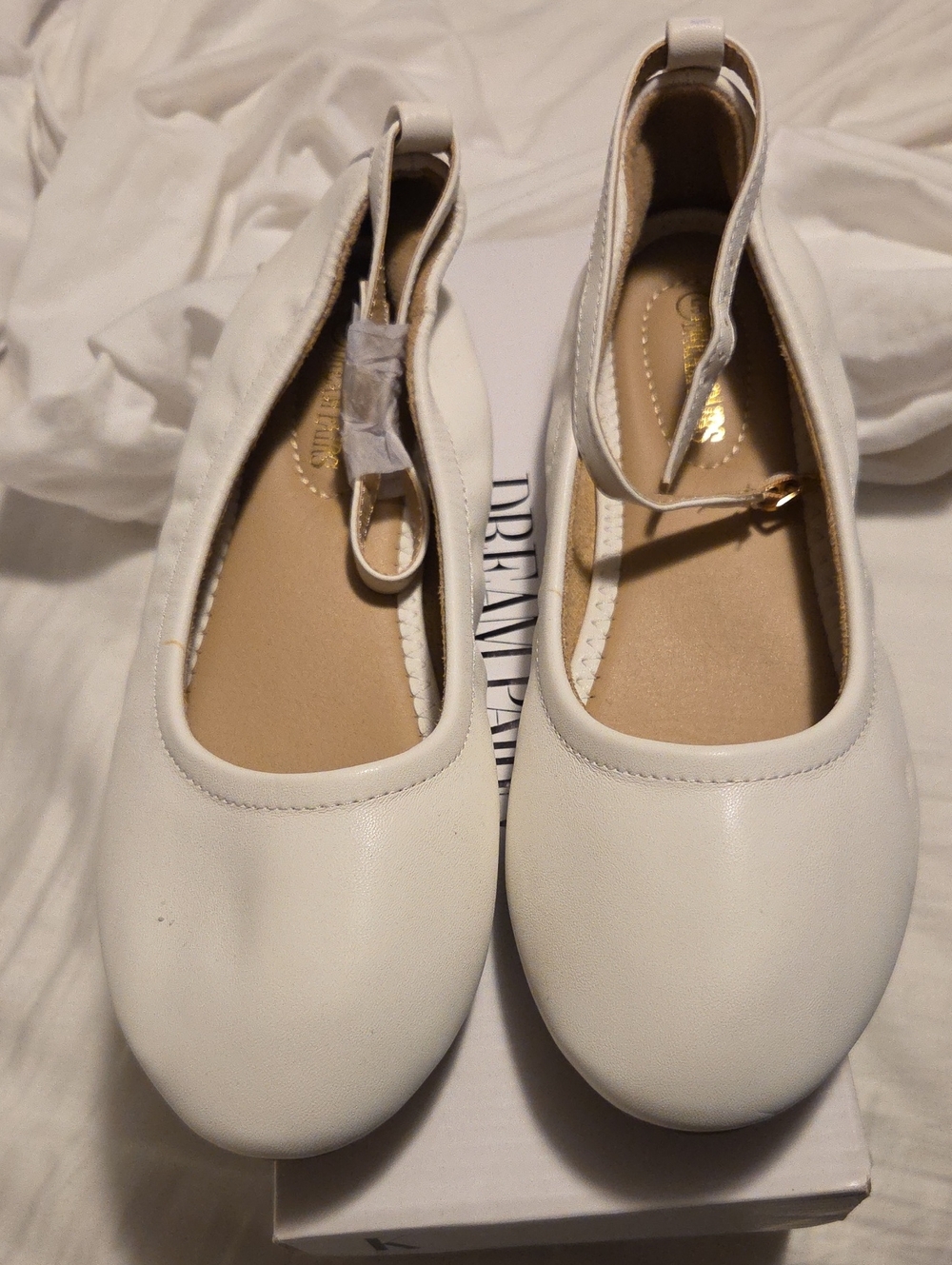Dream Pairs White Girls Ankle-Strap Ballet Flats